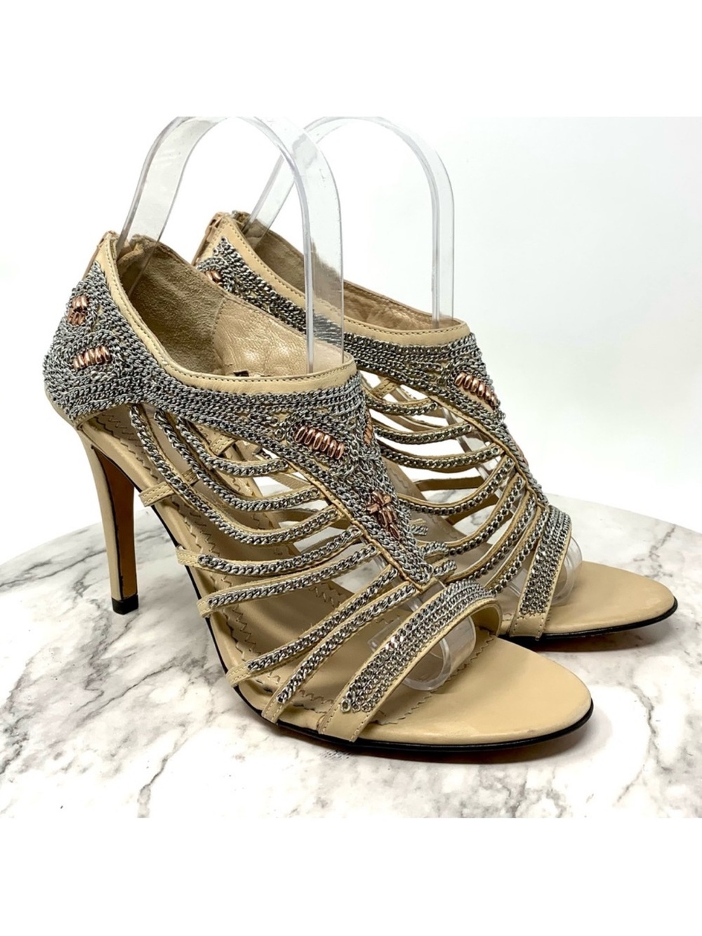 Jean-Michael Cazabat Cheri Chain Detail Beige Pumps 38 Edgy Avant Garde Formal